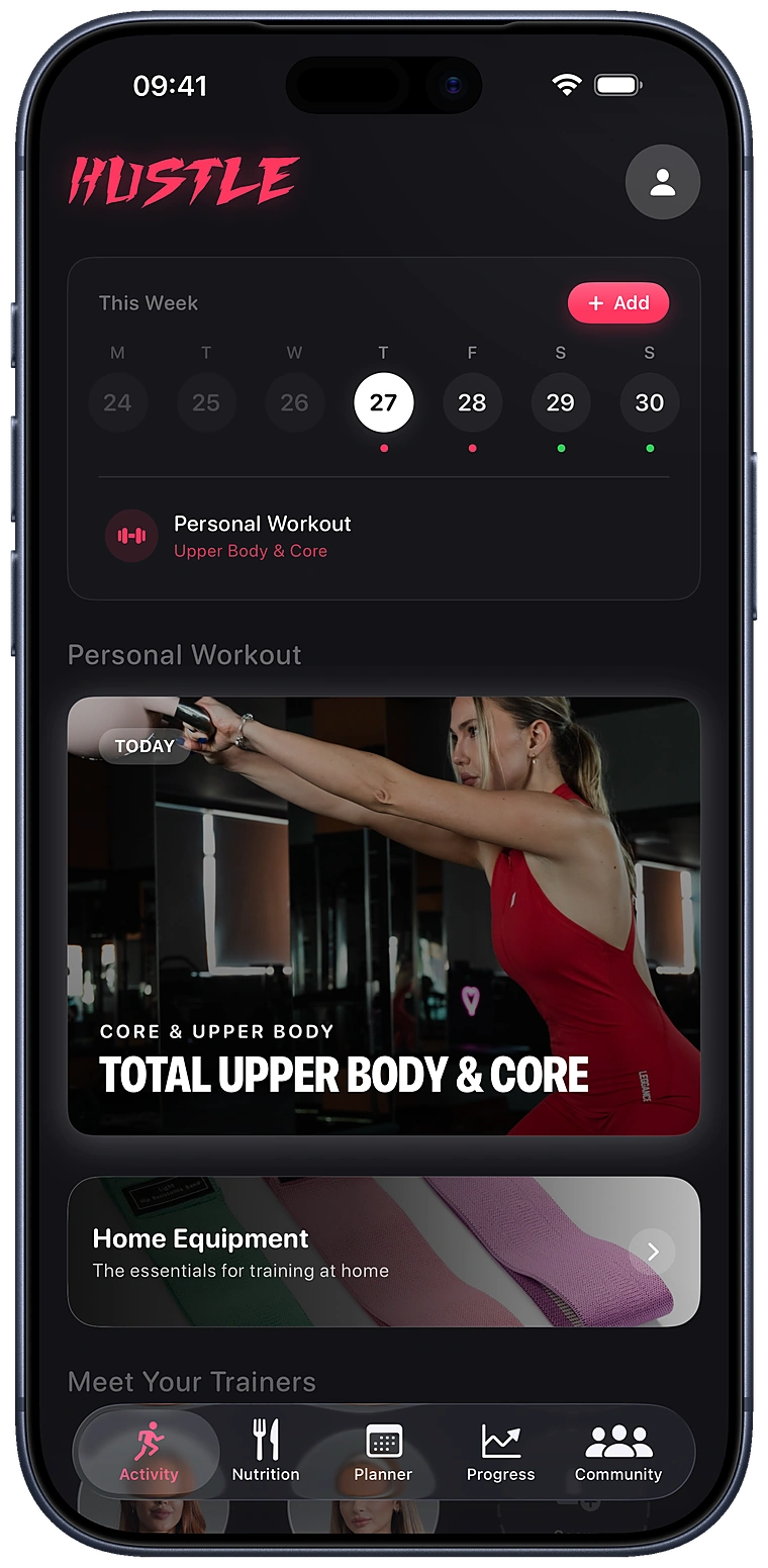 The iHustle home screen: this week's plan and today's workout